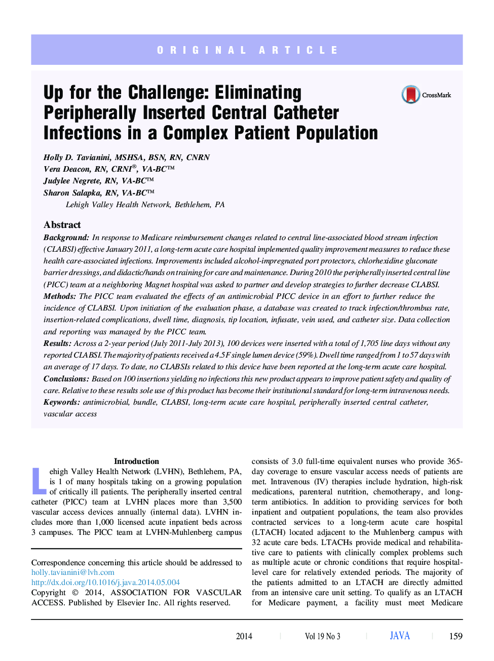 Up for the Challenge: Eliminating Peripherally Inserted Central Catheter Infections in a Complex Patient Population