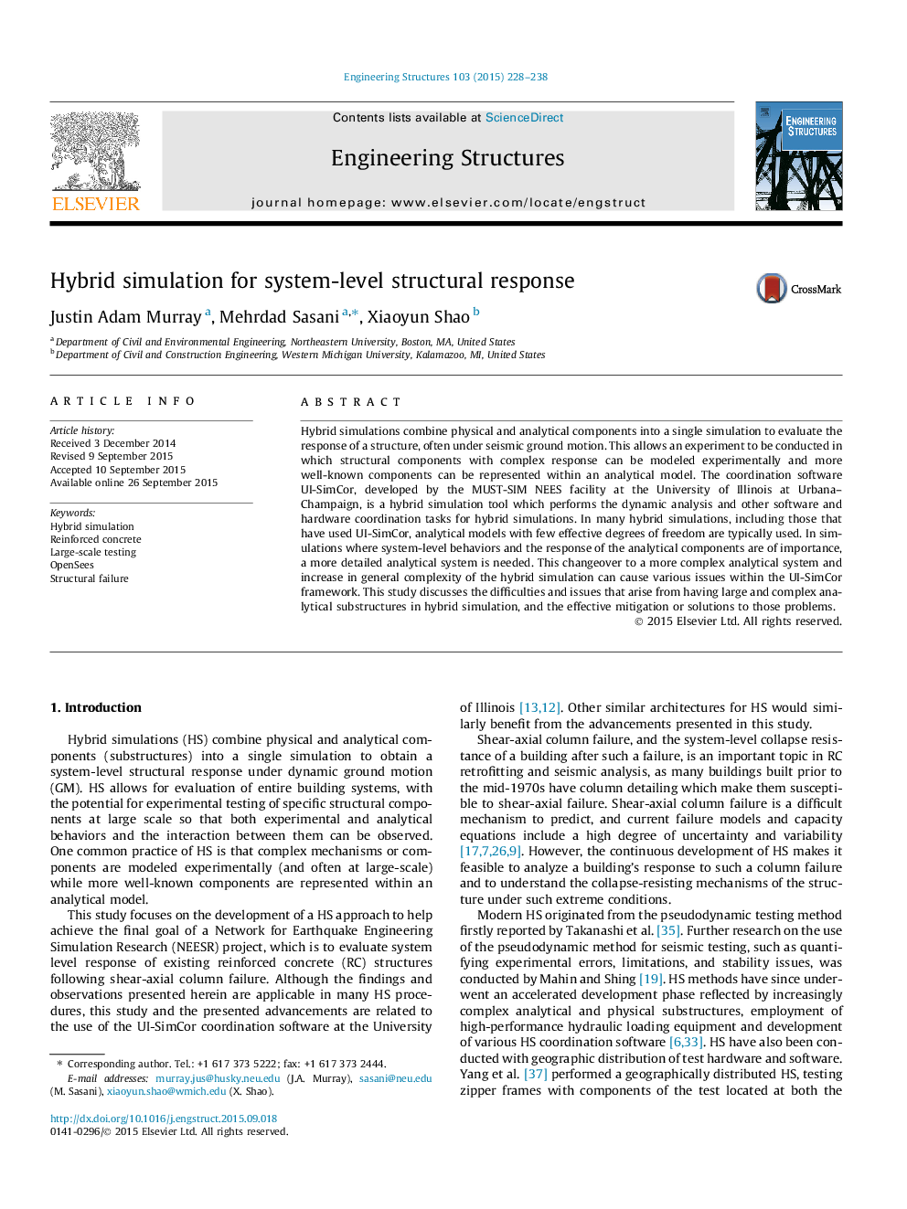 Hybrid simulation for system-level structural response