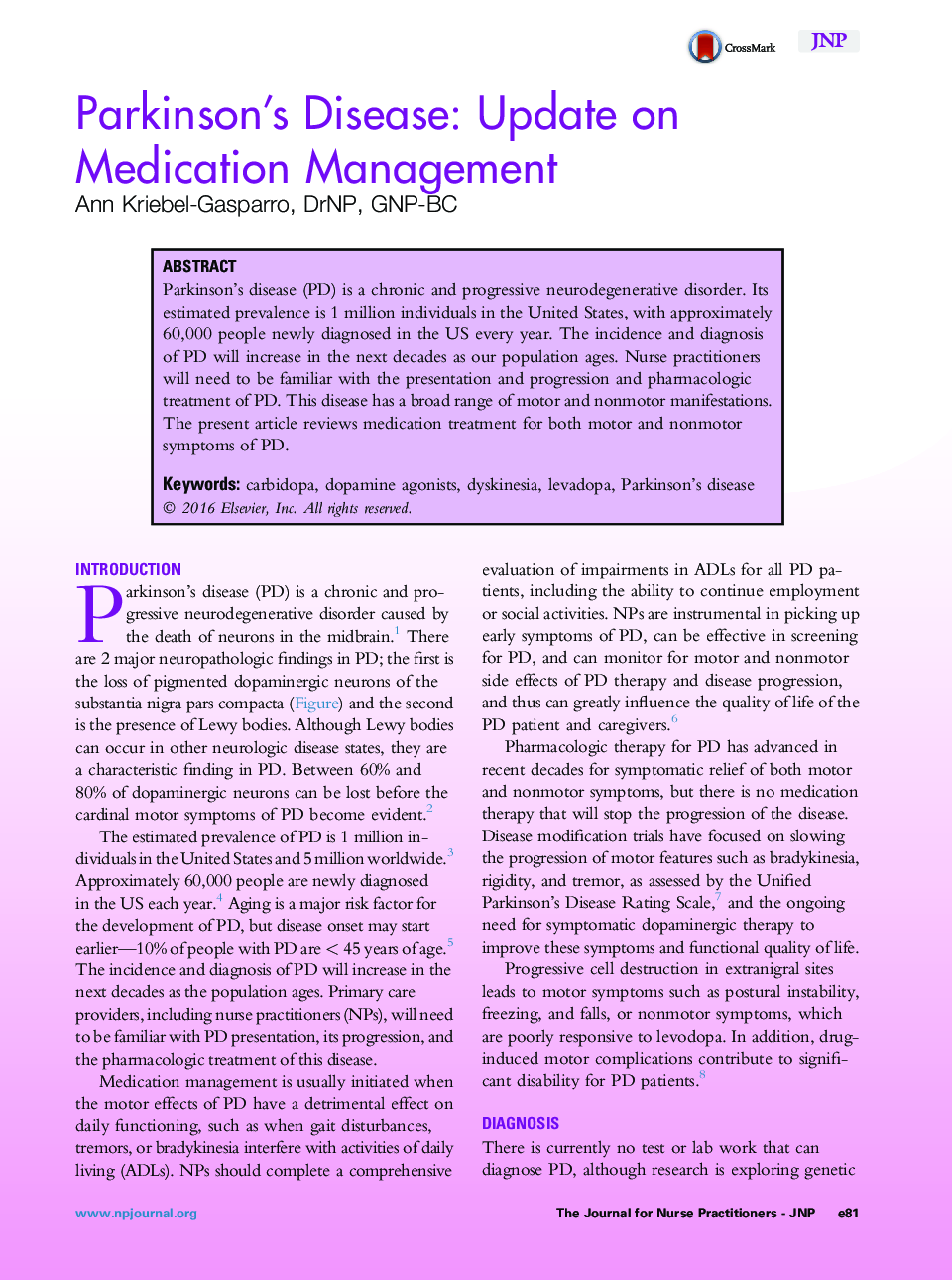 Parkinson’s Disease: Update on Medication Management 