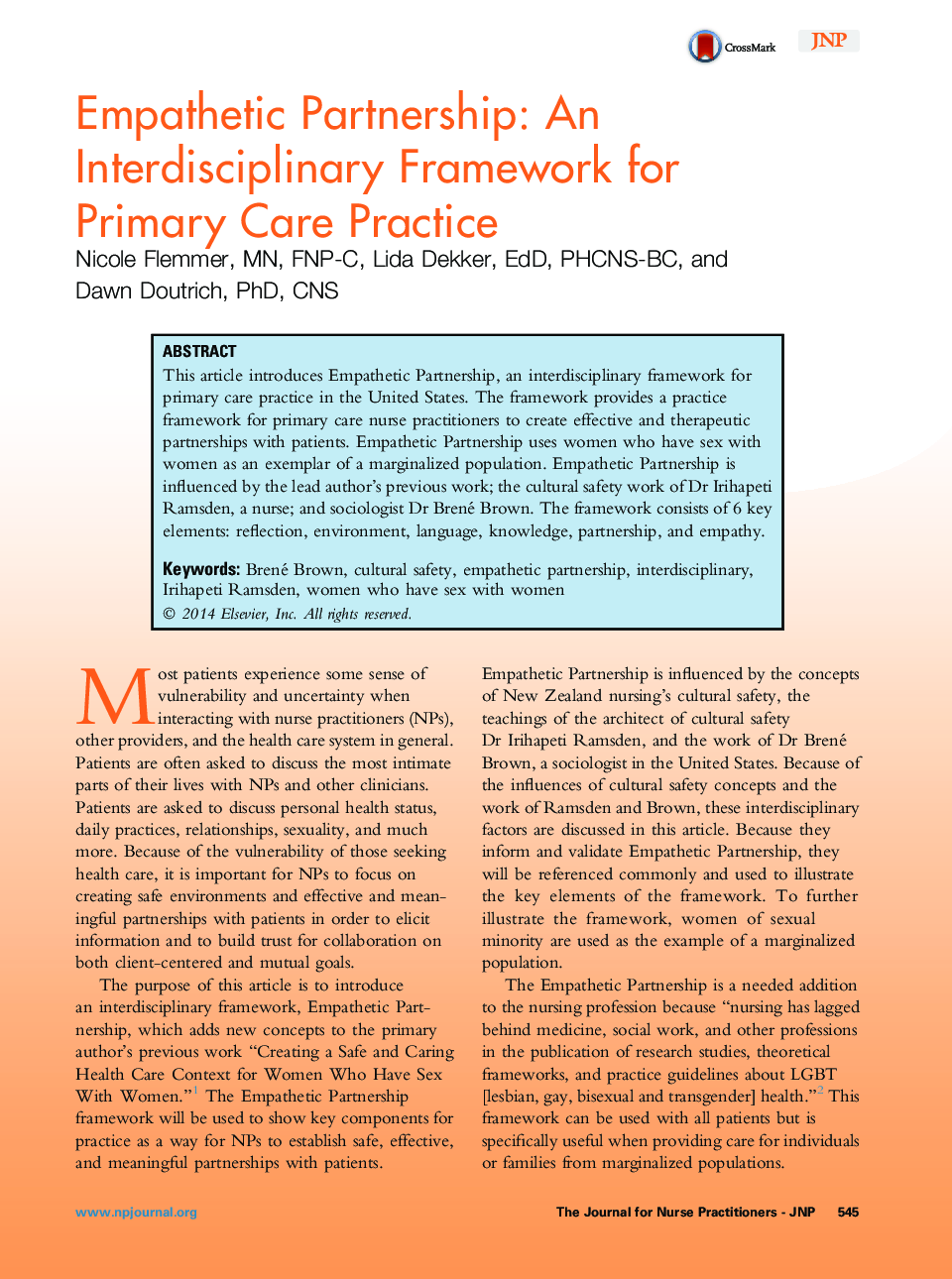 Empathetic Partnership: An Interdisciplinary Framework for Primary Care Practice 