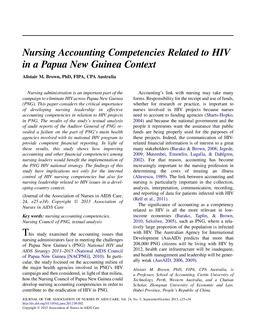 Nursing Accounting Competencies Related to HIV in a Papua New Guinea Context