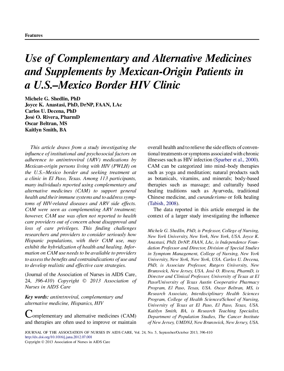 Use of Complementary and Alternative Medicines and Supplements by Mexican-Origin Patients in a U.S.–Mexico Border HIV Clinic