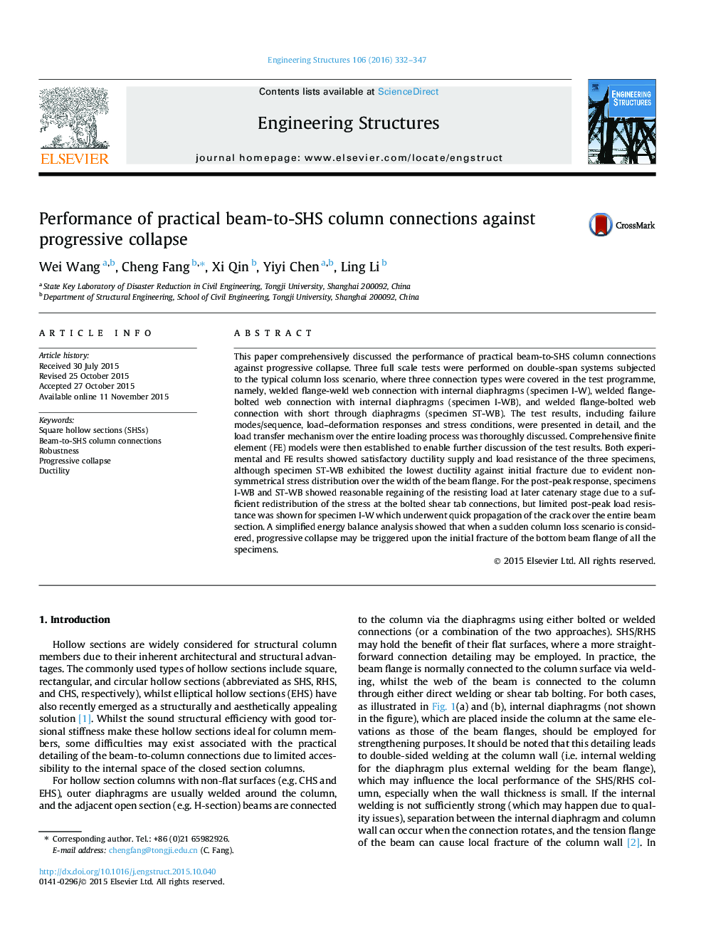 Performance of practical beam-to-SHS column connections against progressive collapse