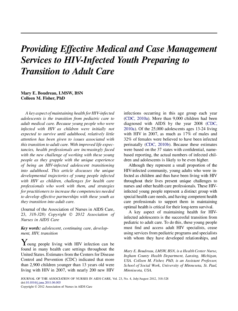 Providing Effective Medical and Case Management Services to HIV-Infected Youth Preparing to Transition to Adult Care