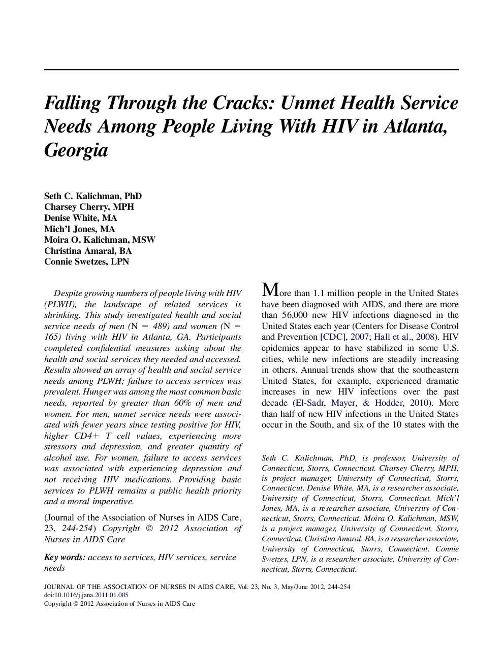 Falling Through the Cracks: Unmet Health Service Needs Among People Living With HIV in Atlanta, Georgia