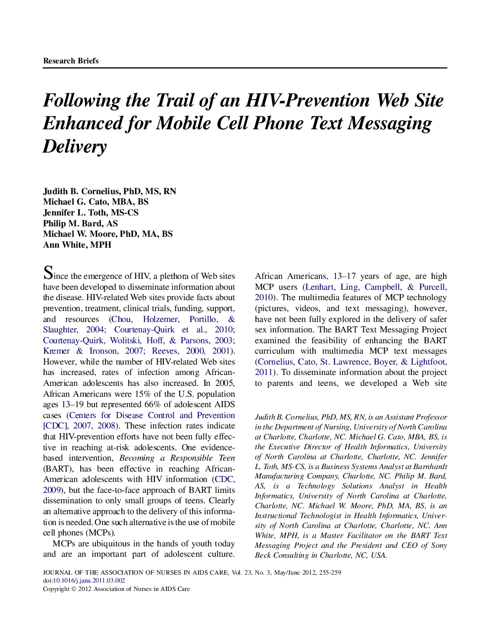 Following the Trail of an HIV-Prevention Web Site Enhanced for Mobile Cell Phone Text Messaging Delivery