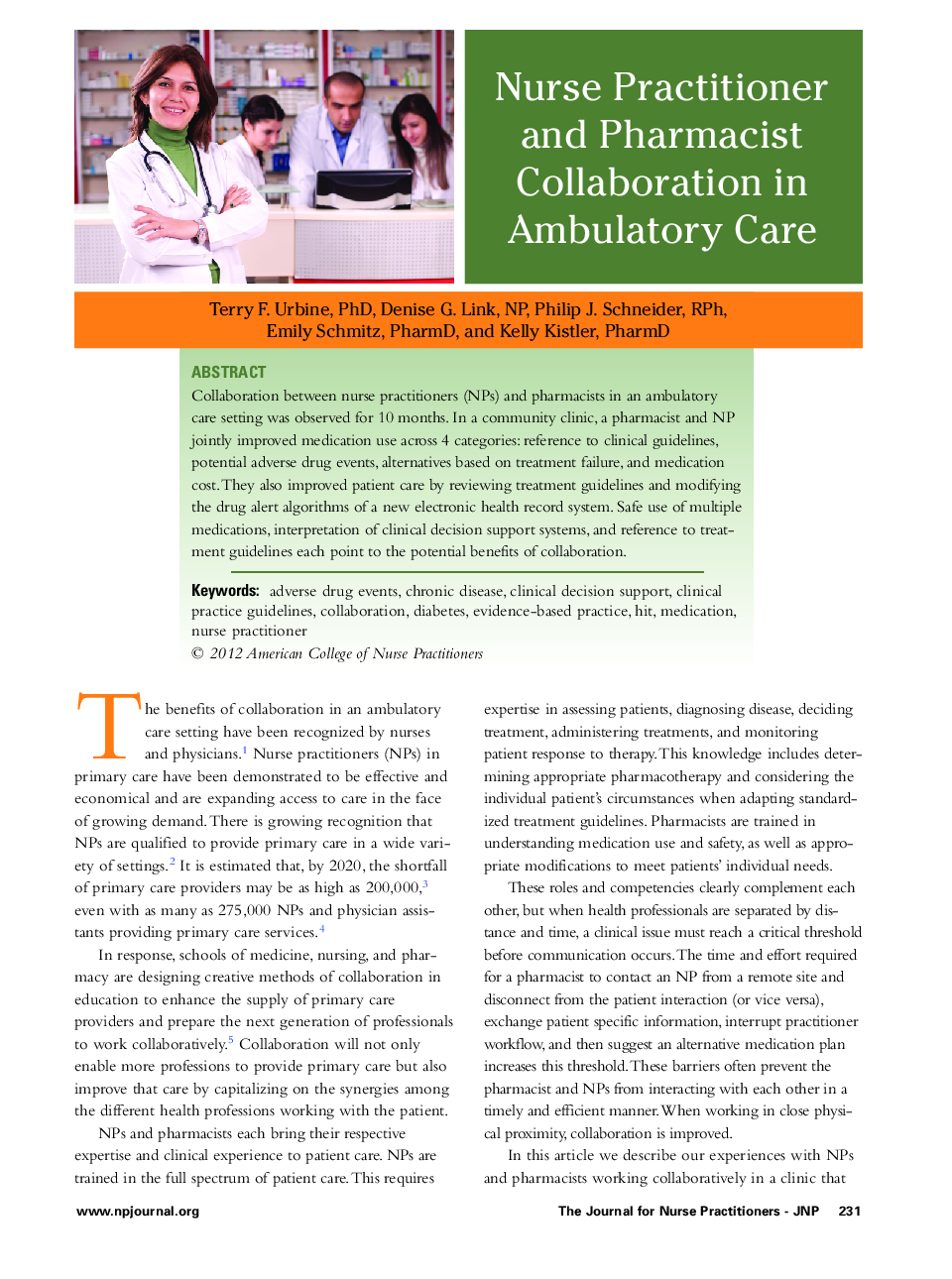 Nurse Practitioner and Pharmacist Collaboration in Ambulatory Care 