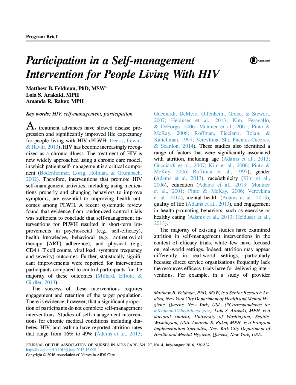 Participation in a Self-management Intervention for People Living With HIV