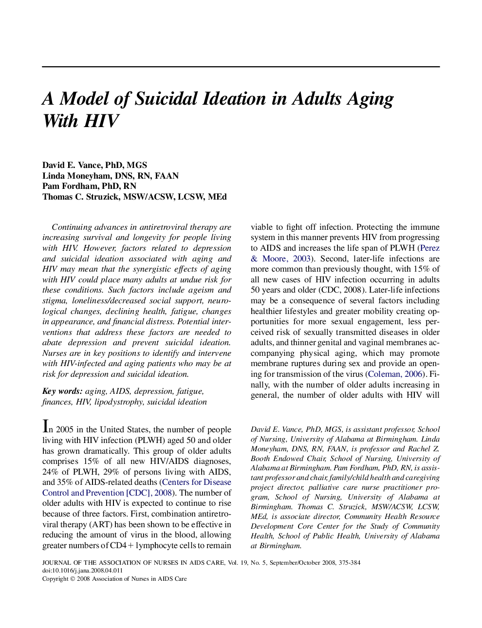 A Model of Suicidal Ideation in Adults Aging With HIV