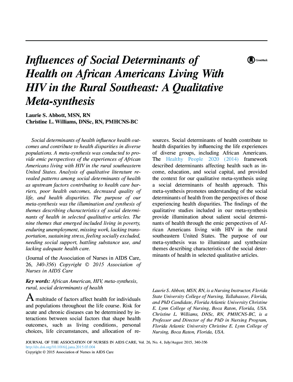 Influences of Social Determinants of Health on African Americans Living With HIV in the Rural Southeast: A Qualitative Meta-synthesis