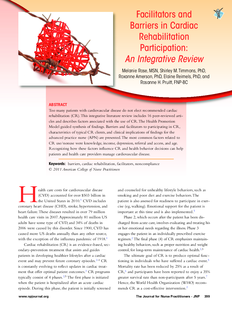 Facilitators and Barriers in Cardiac Rehabilitation Participation: An Integrative Review 