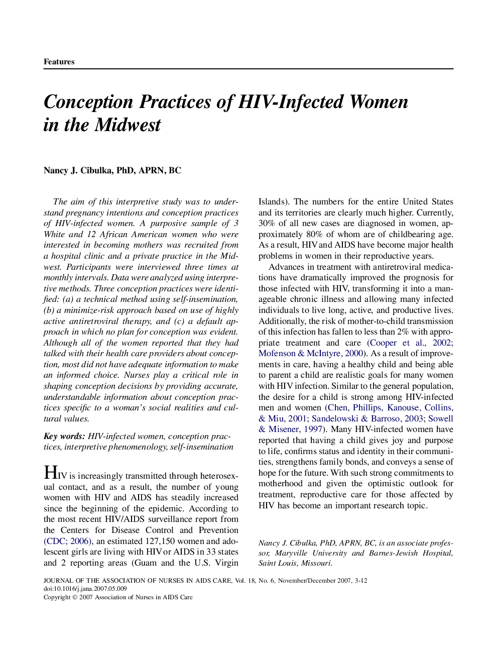 Conception Practices of HIV-Infected Women in the Midwest