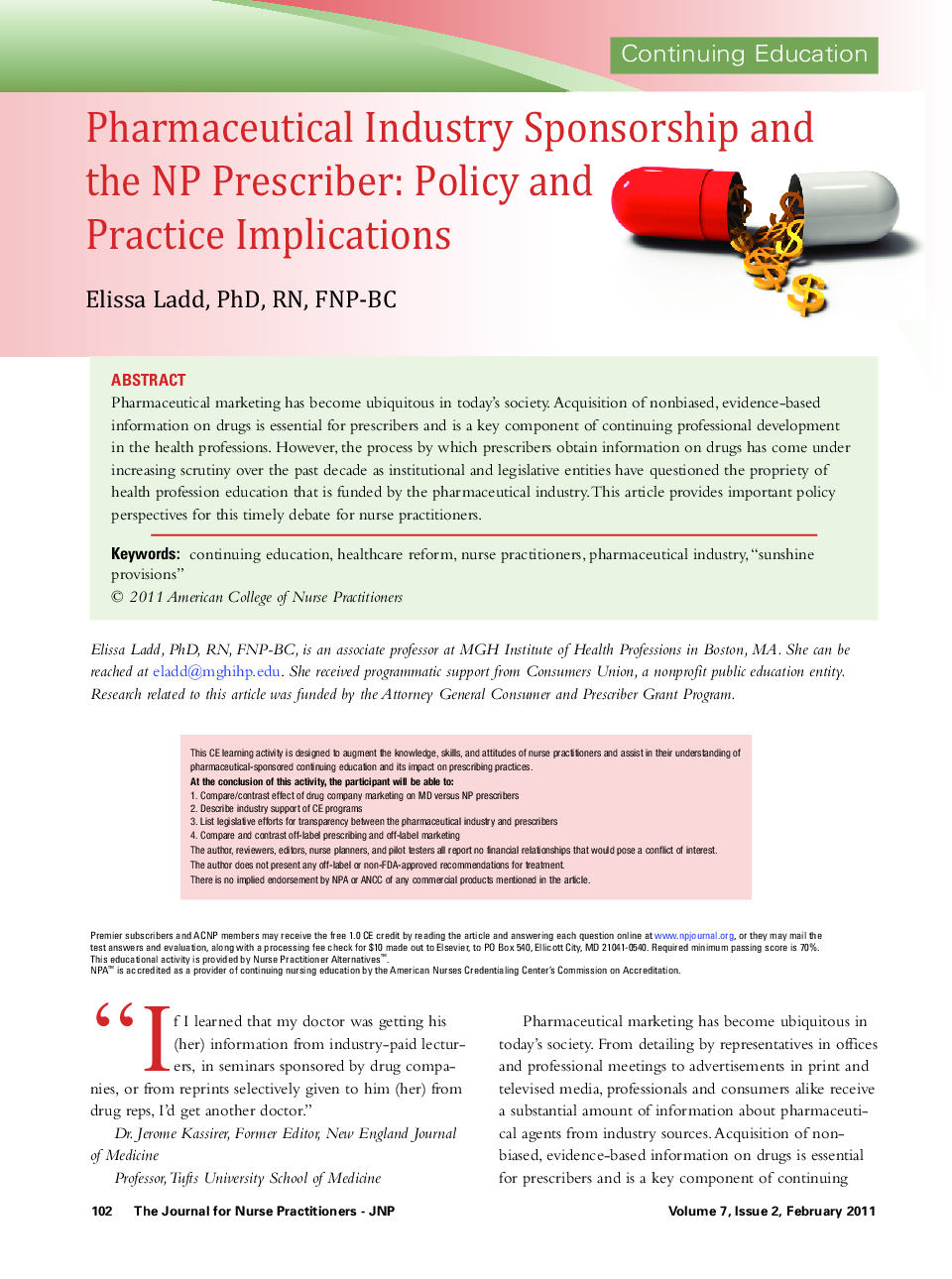 Pharmaceutical Industry Sponsorship and the NP Prescriber: Policy and Practice Implications 
