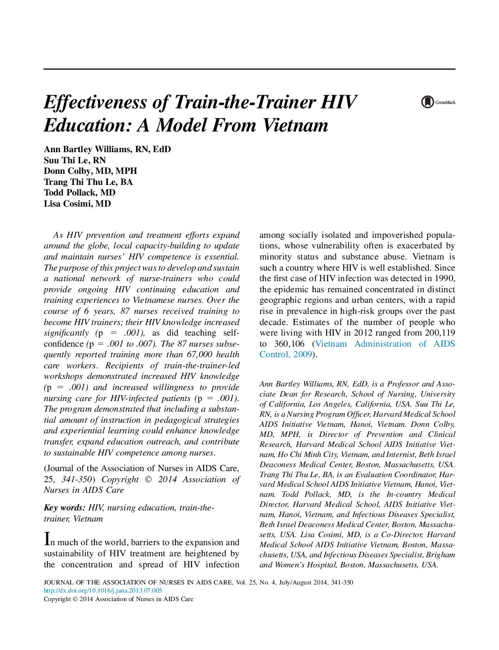 Effectiveness of Train-the-Trainer HIV Education: A Model From Vietnam