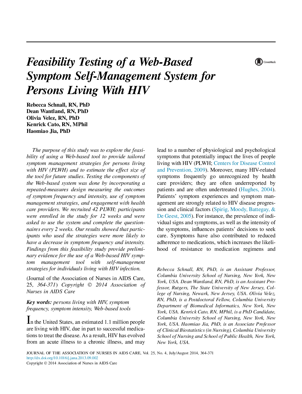 Feasibility Testing of a Web-Based Symptom Self-Management System for Persons Living With HIV