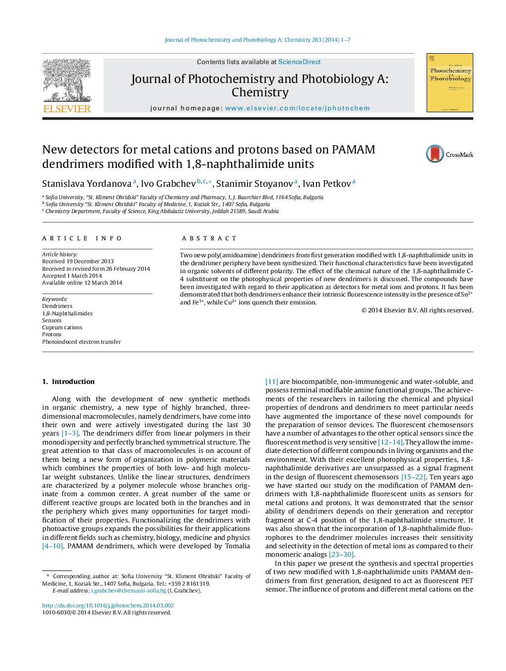 New detectors for metal cations and protons based on PAMAM dendrimers modified with 1,8-naphthalimide units