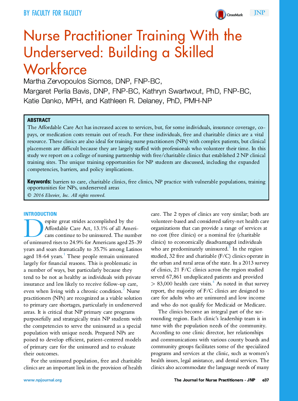 Nurse Practitioner Training With the Underserved: Building a Skilled Workforce 