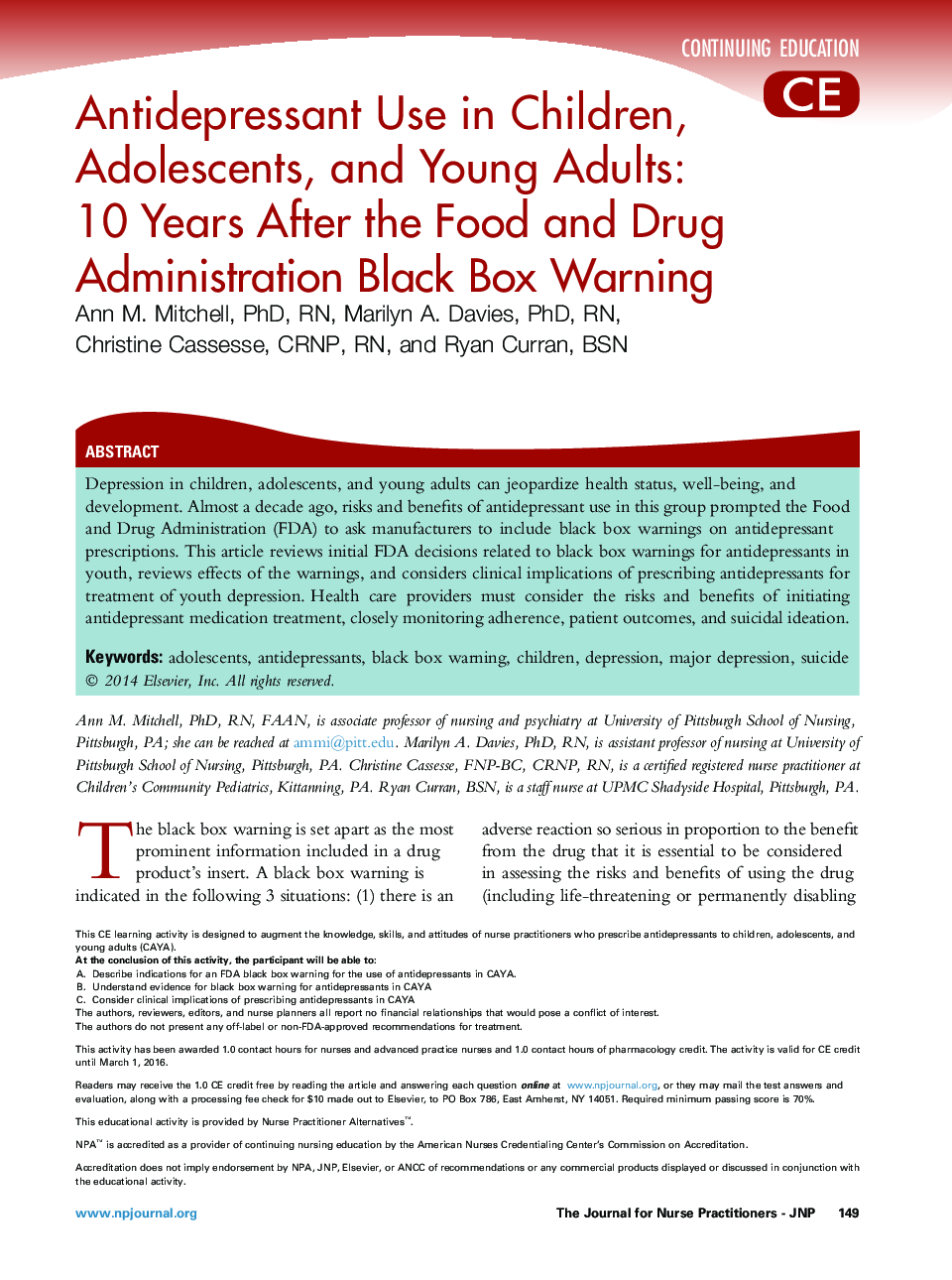 استفاده از داروهای ضد افسردگی در کودکان، نوجوانان و بزرگسالان: 10 سال پس از اداره غذا و داروی هشدار جعبه سیاه 