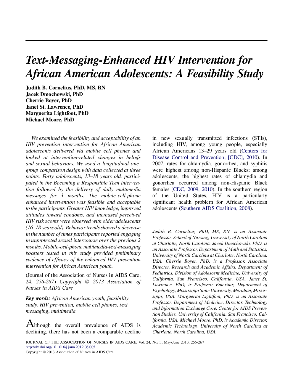 Text-Messaging-Enhanced HIV Intervention for African American Adolescents: A Feasibility Study