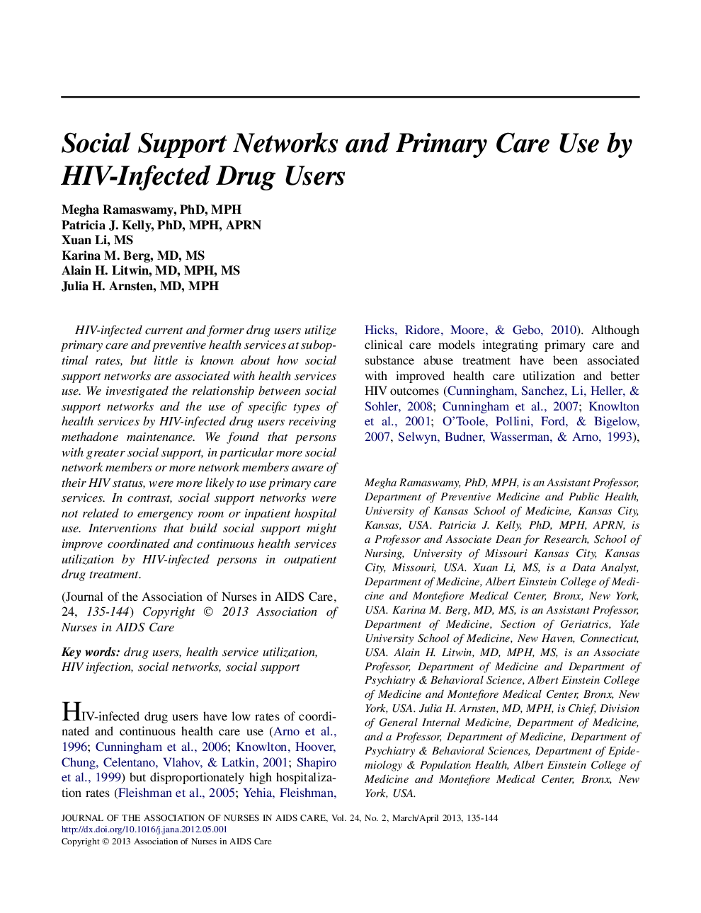 Social Support Networks and Primary Care Use by HIV-Infected Drug Users