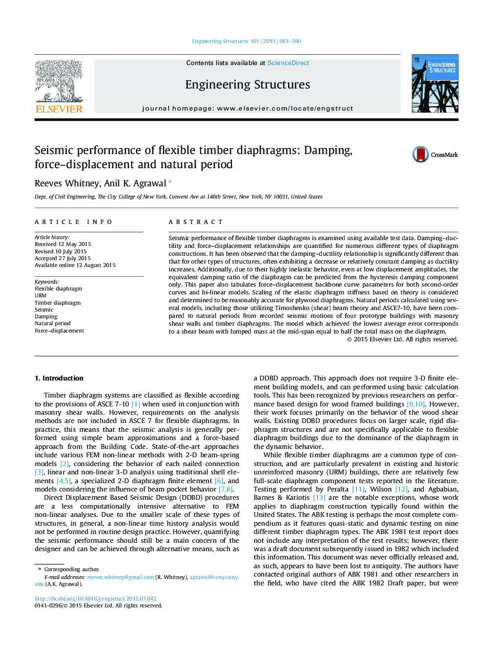 Seismic performance of flexible timber diaphragms: Damping, force–displacement and natural period