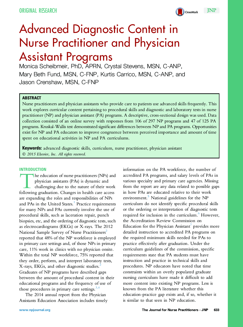 Advanced Diagnostic Content in Nurse Practitioner and Physician Assistant Programs 