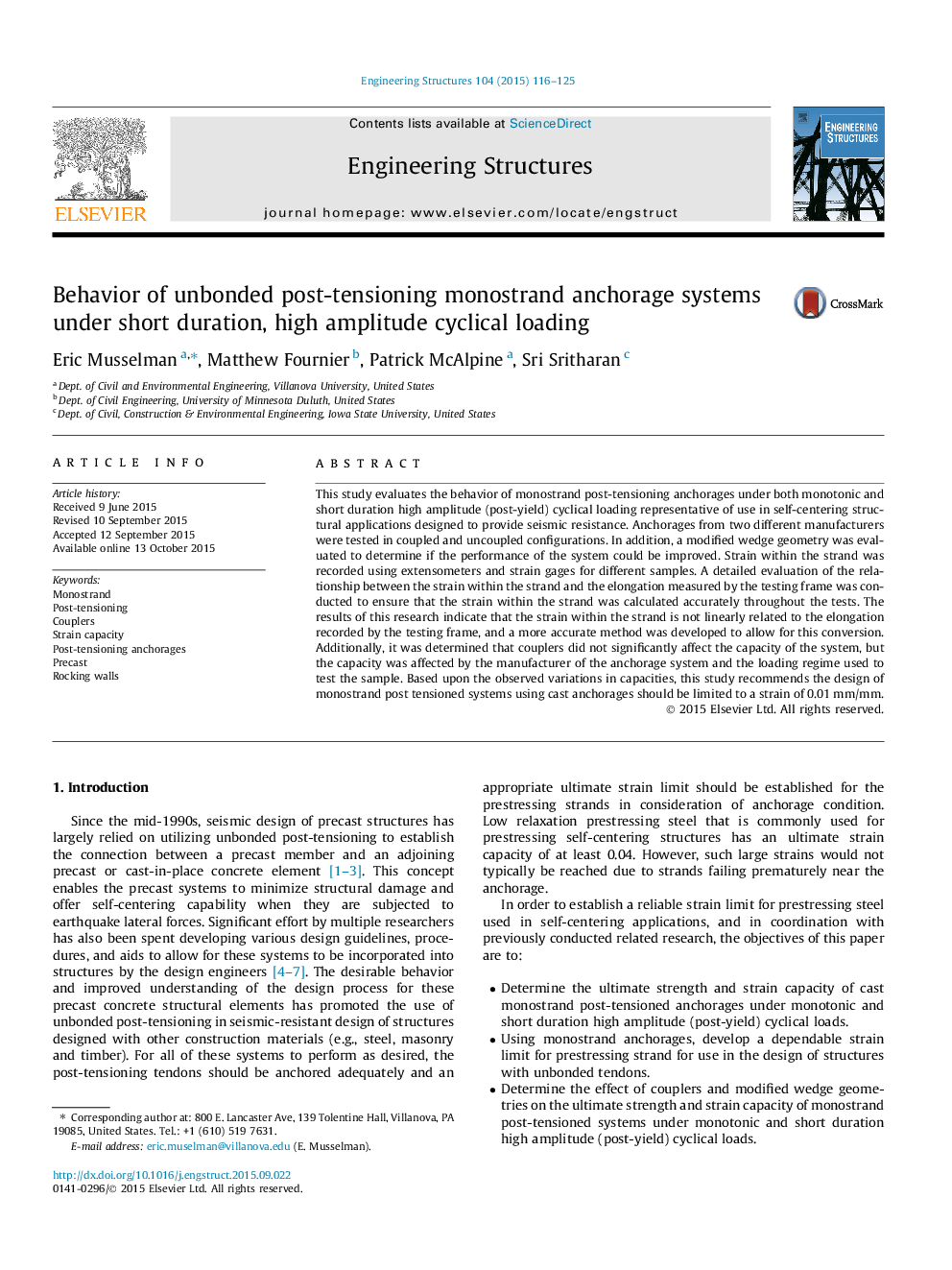 Behavior of unbonded post-tensioning monostrand anchorage systems under short duration, high amplitude cyclical loading