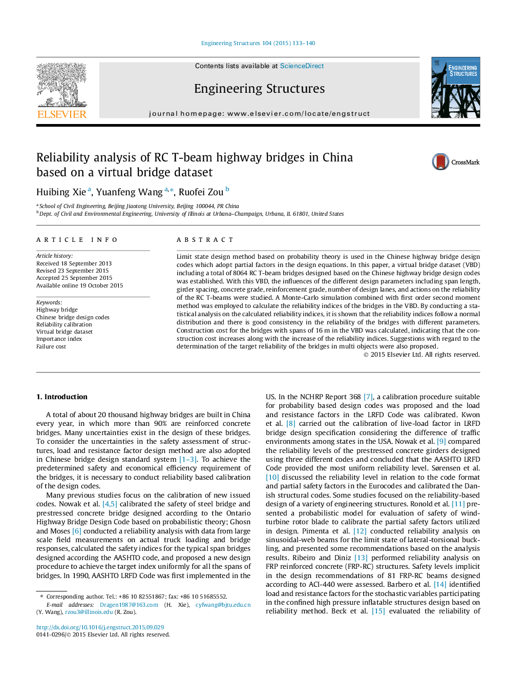 Reliability analysis of RC T-beam highway bridges in China based on a virtual bridge dataset