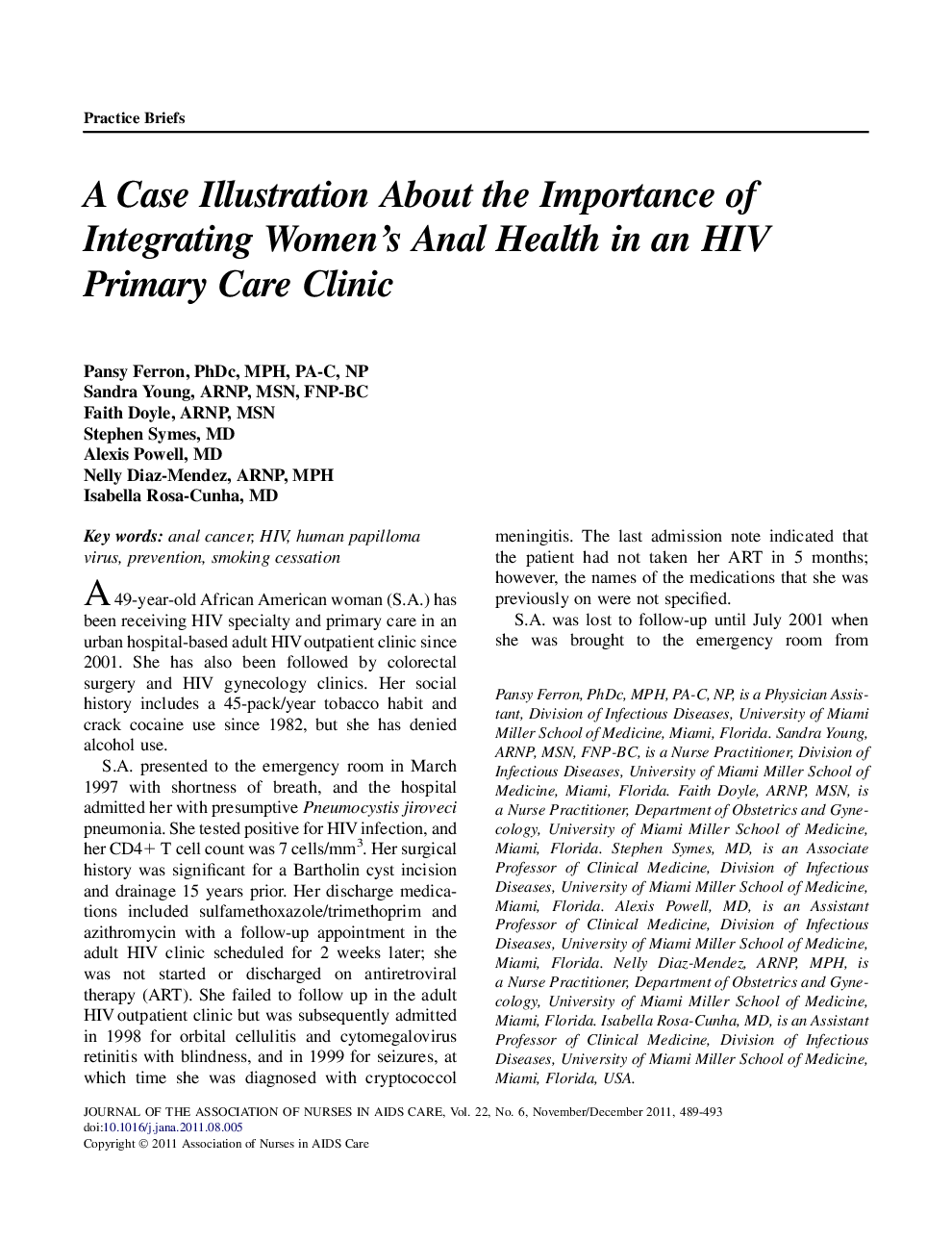 A Case Illustration About the Importance of Integrating Women's Anal Health in an HIV Primary Care Clinic