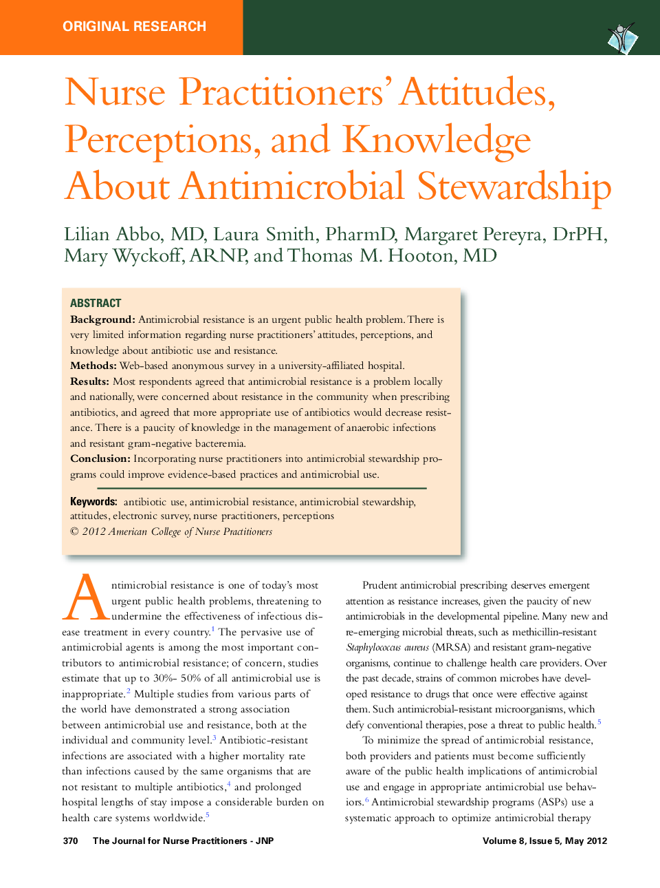 Nurse Practitioners' Attitudes, Perceptions, and Knowledge About Antimicrobial Stewardship 
