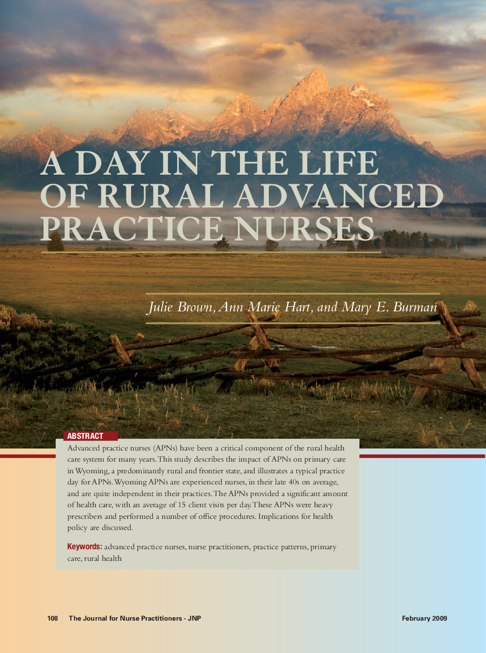 A Day in the life of RURAL advanced practice nurses 