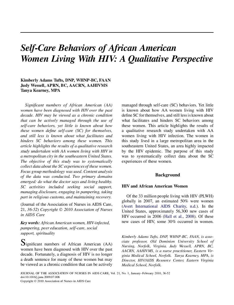 Self-Care Behaviors of African American Women Living With HIV: A Qualitative Perspective