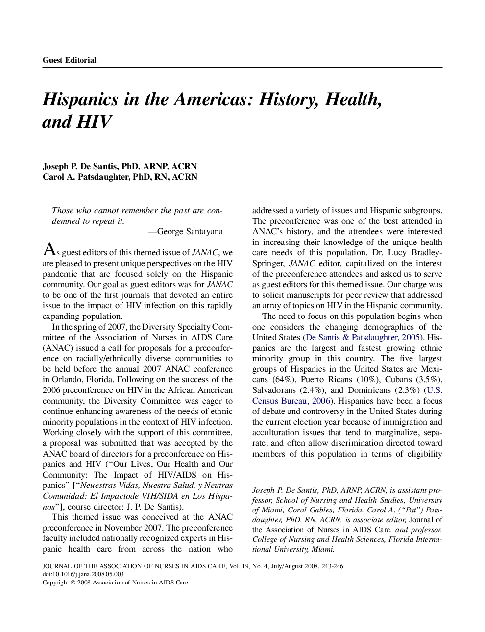 عکس صفحه اول مقاله: Hispanics in the Americas: History, Health, and HIV Hispanics in the Americas: History, Health, and HIV