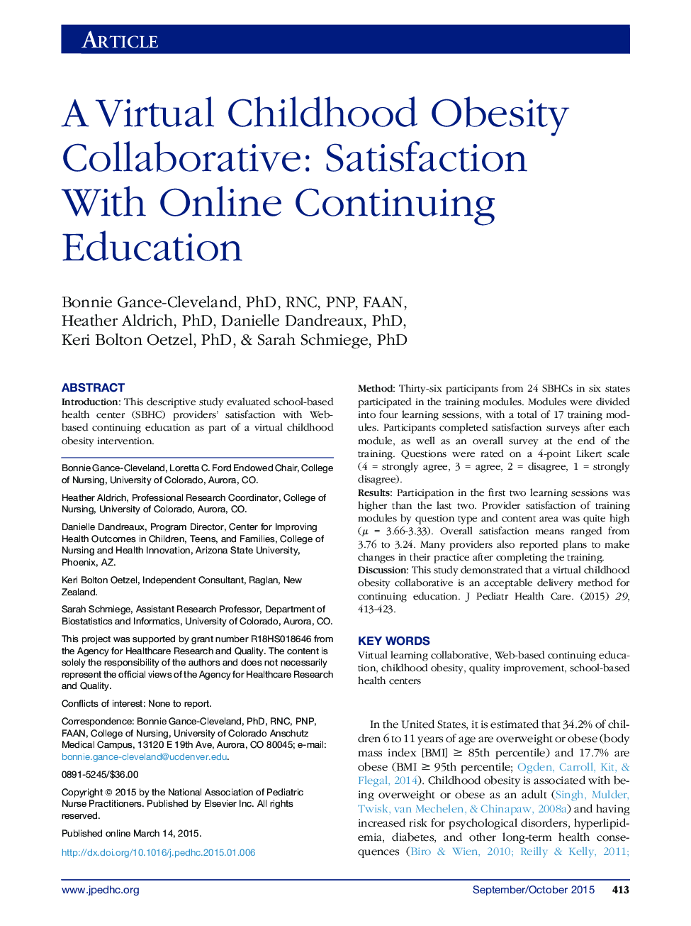 A Virtual Childhood Obesity Collaborative: Satisfaction With Online Continuing Education 