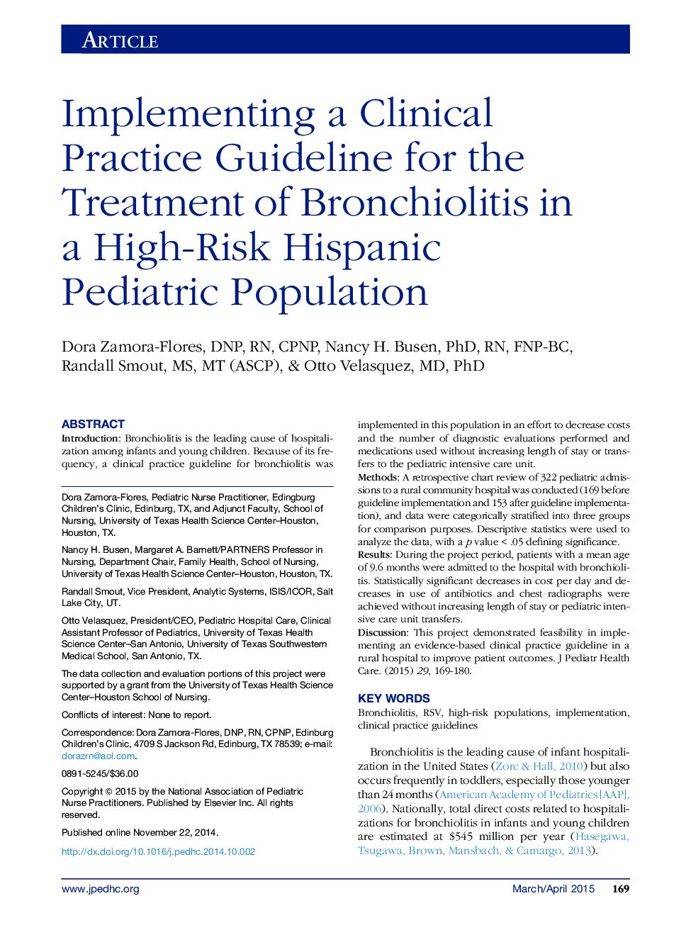 Implementing a Clinical Practice Guideline for the Treatment of Bronchiolitis in a High-Risk Hispanic Pediatric Population 