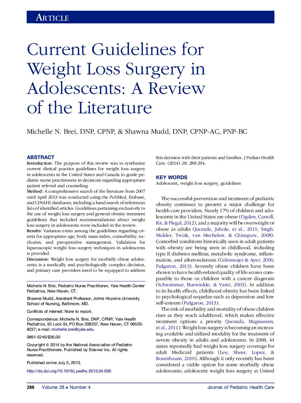 Current Guidelines for Weight Loss Surgery in Adolescents: A Review of the Literature 