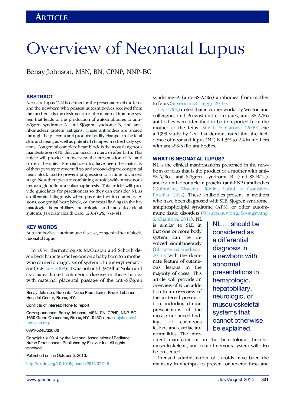 Overview of Neonatal Lupus 