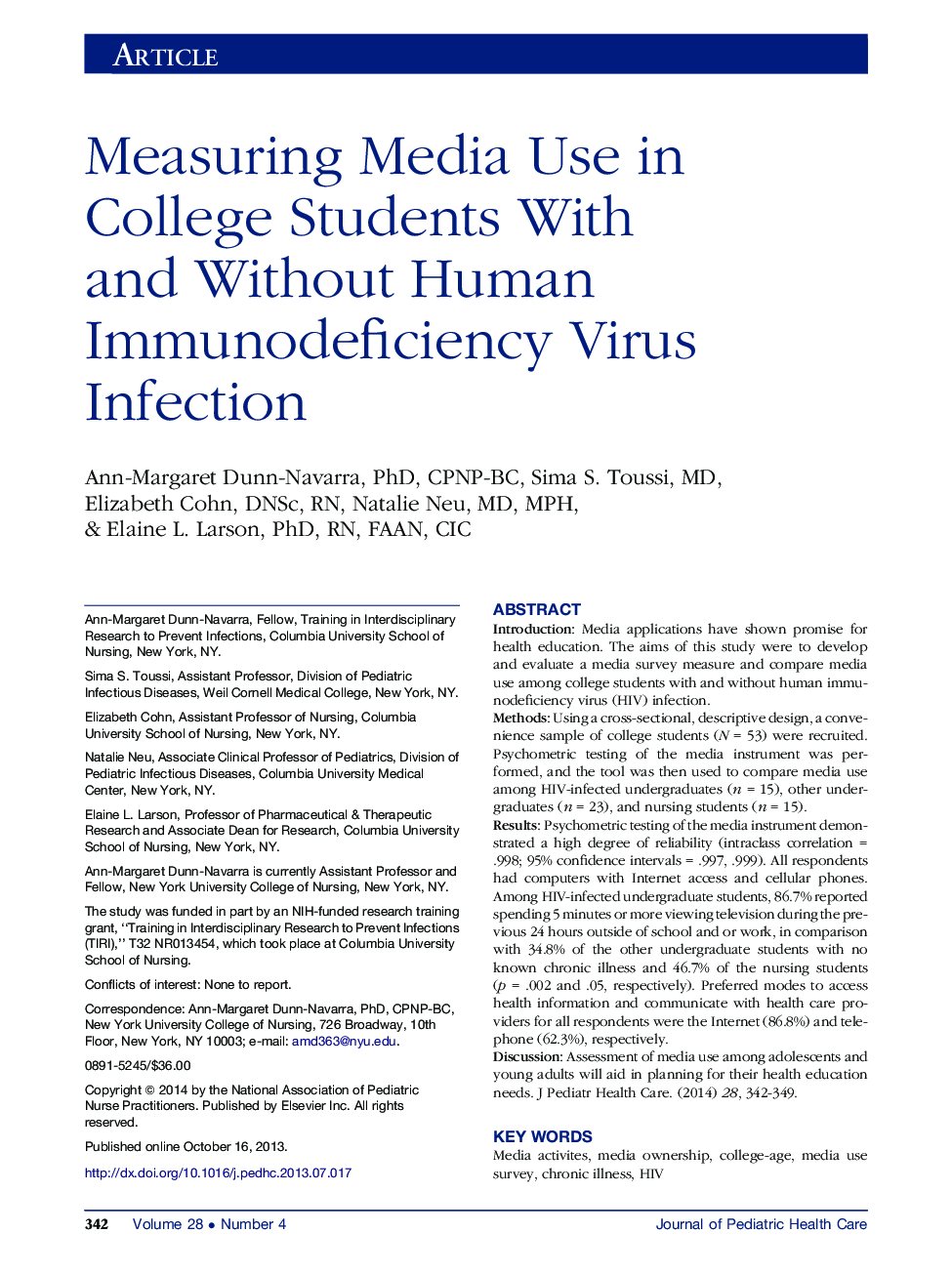 Measuring Media Use in College Students With and Without Human Immunodeficiency Virus Infection 