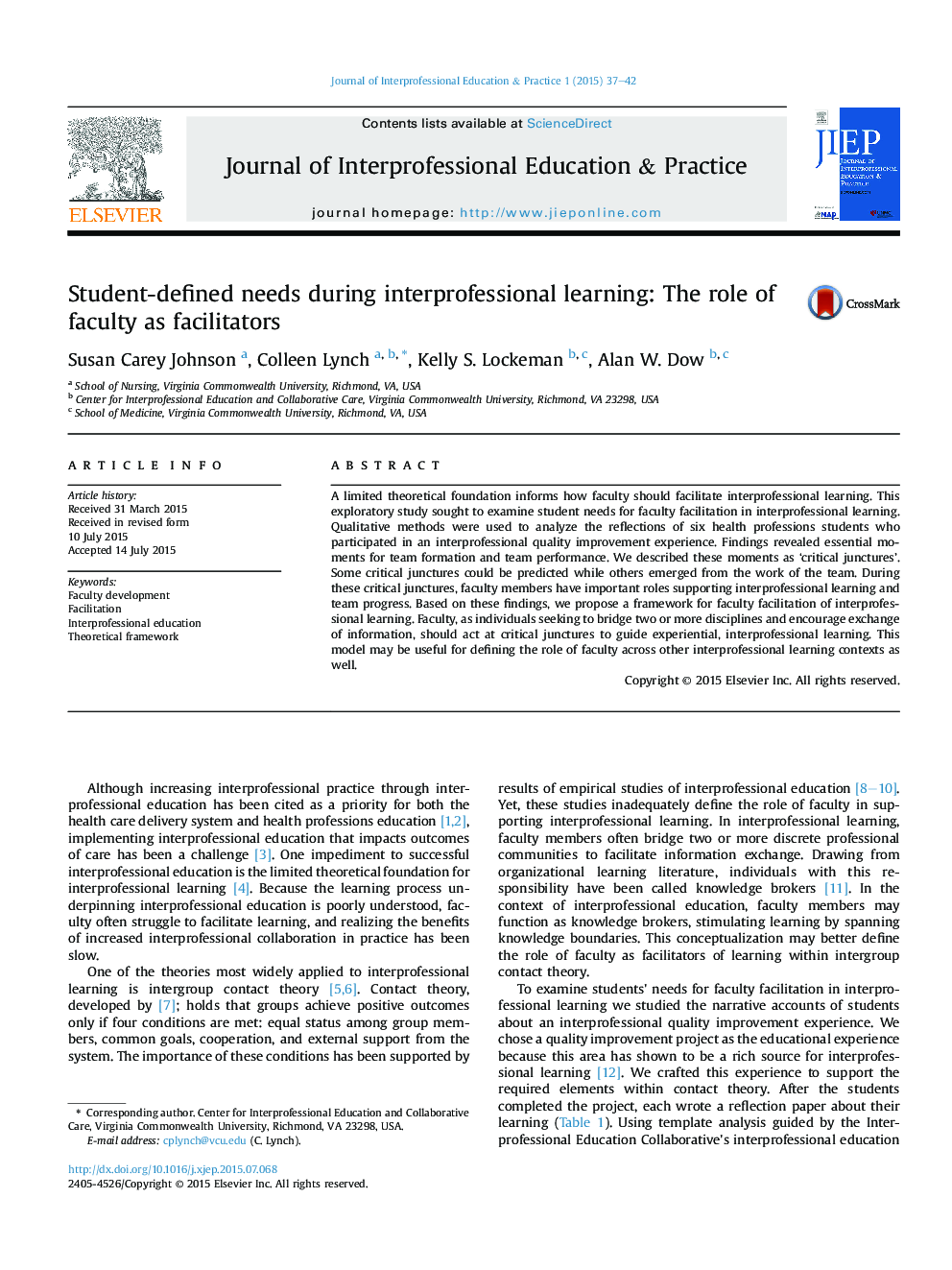 Student-defined needs during interprofessional learning: The role of faculty as facilitators