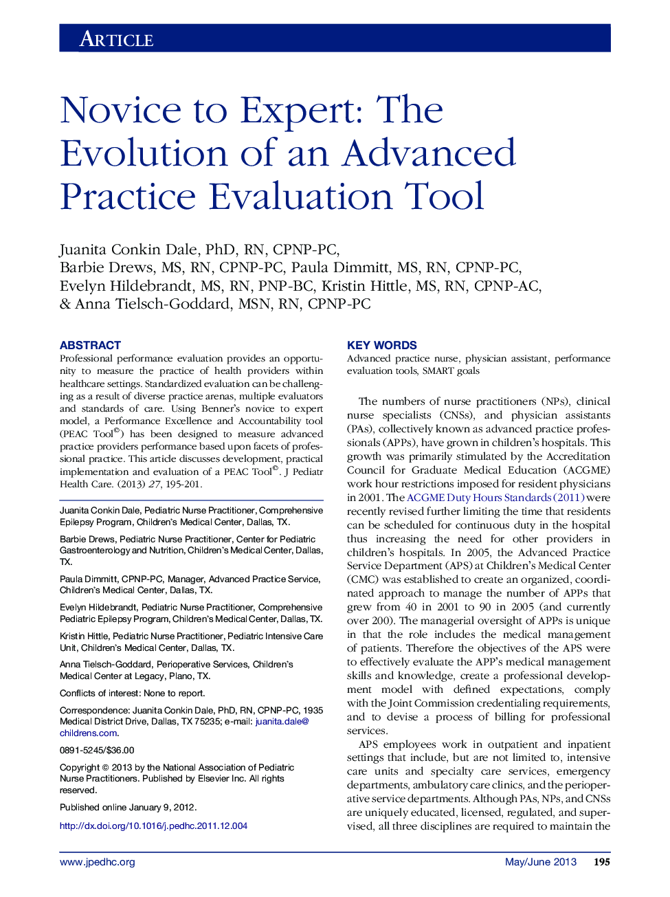 Novice to Expert: The Evolution of an Advanced Practice Evaluation Tool 