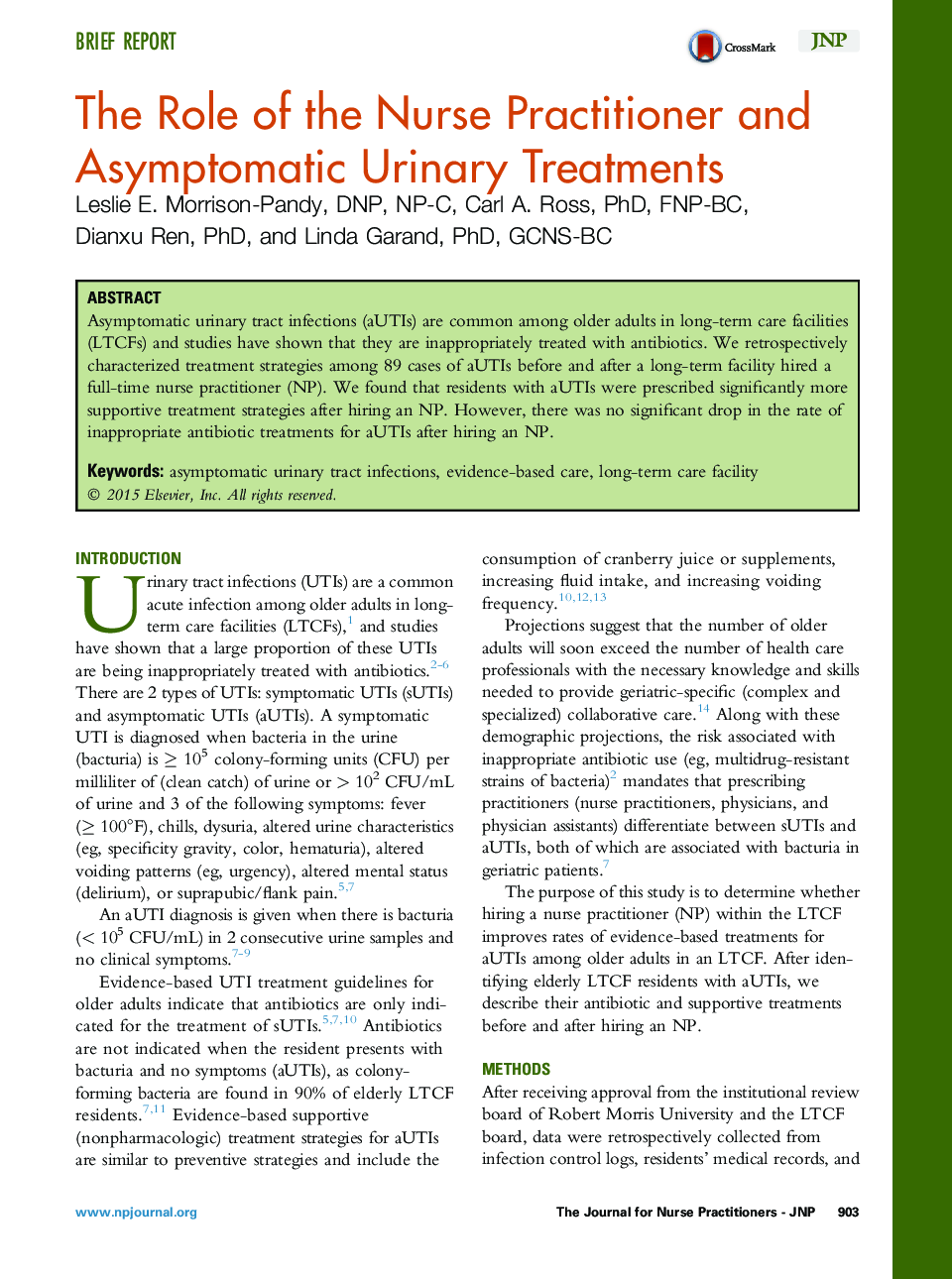 The Role of the Nurse Practitioner and Asymptomatic Urinary Treatments 