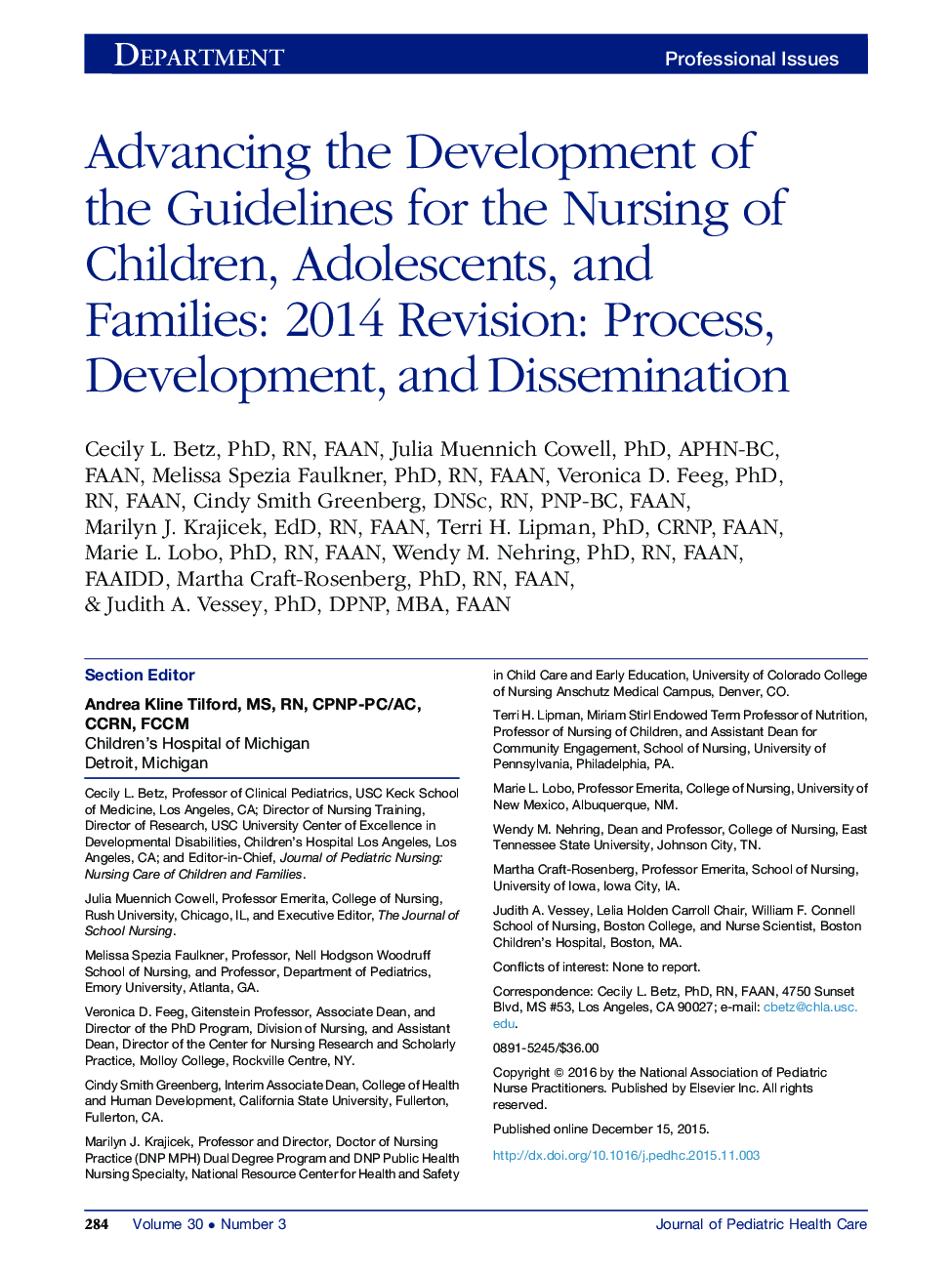 پیشبرد توسعه دستورالعمل های پرستاری کودکان، نوجوانان و خانواده ها: بازنگری 2014: روند، توسعه و انتشار