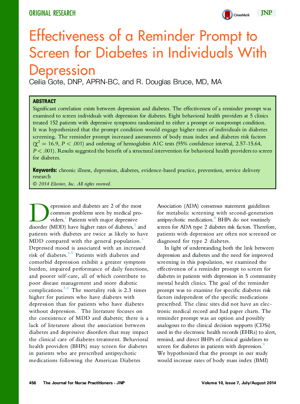 اثربخشی یک یادآوری سریع به صفحه نمایش دیابت در افراد مبتلا به افسردگی 