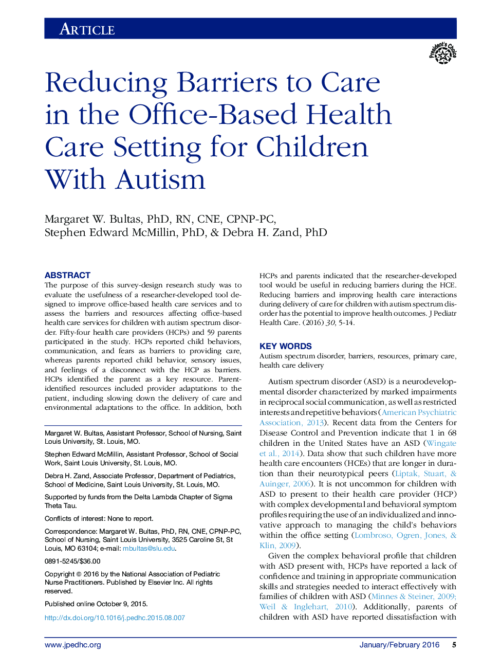 Reducing Barriers to Care in the Office-Based Health Care Setting for Children With Autism 