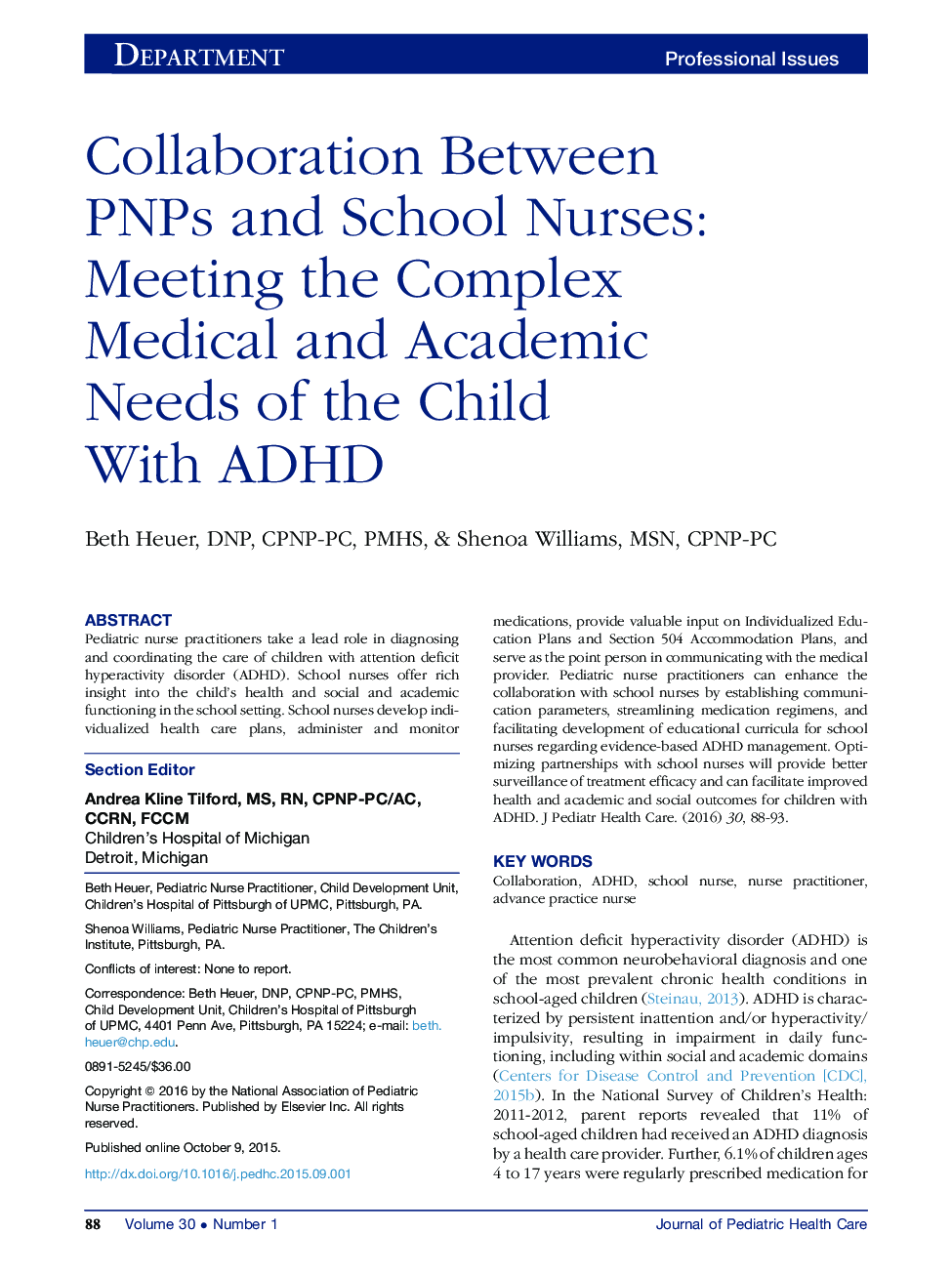 همکاری بین PNP و پرستاران مدرسه: نشست نیازهای پزشکی و آموزشی مجتمع کودکان مبتلا به ADHD