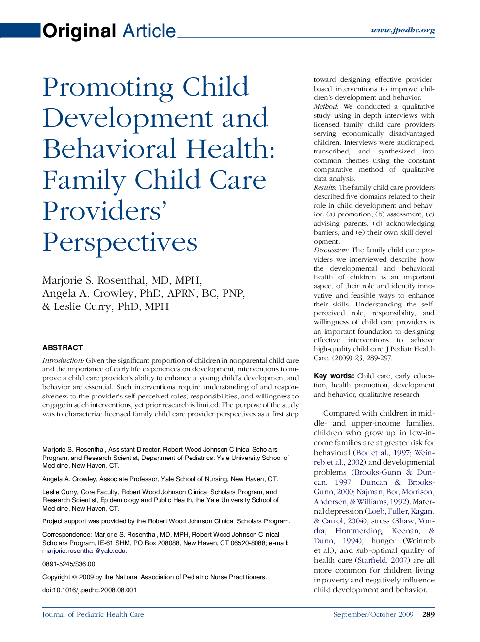 Promoting Child Development and Behavioral Health: Family Child Care Providers' Perspectives 