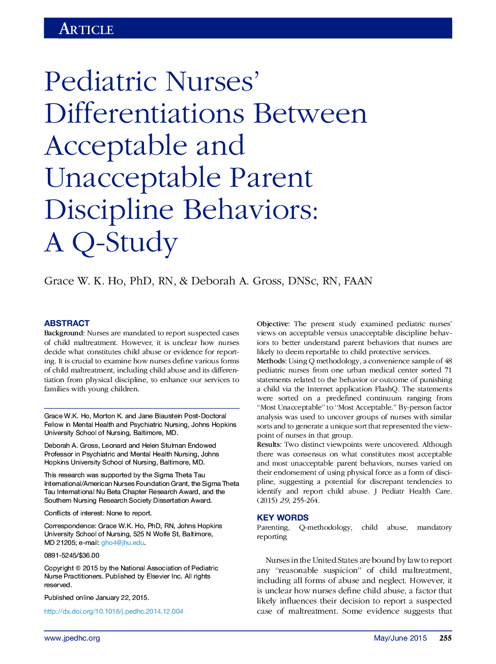 Pediatric Nurses' Differentiations Between Acceptable and Unacceptable Parent Discipline Behaviors: A Q-Study 