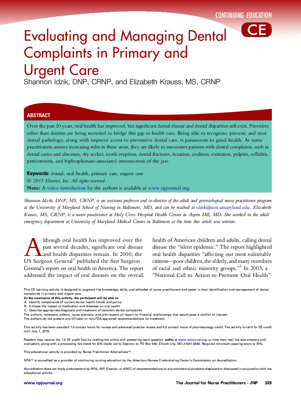 Evaluating and Managing Dental Complaints in Primary and Urgent Care 