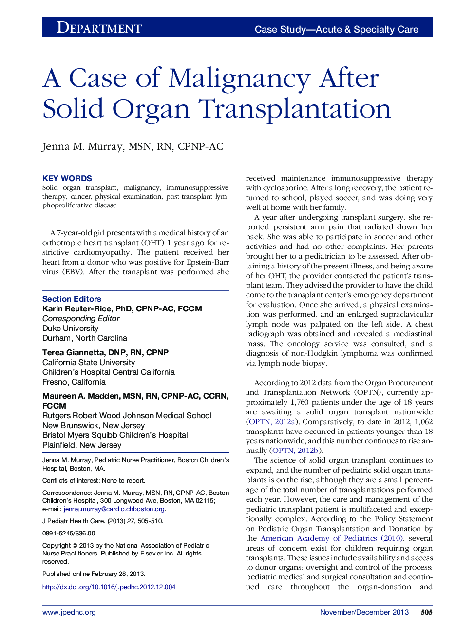 A Case of Malignancy After Solid Organ Transplantation