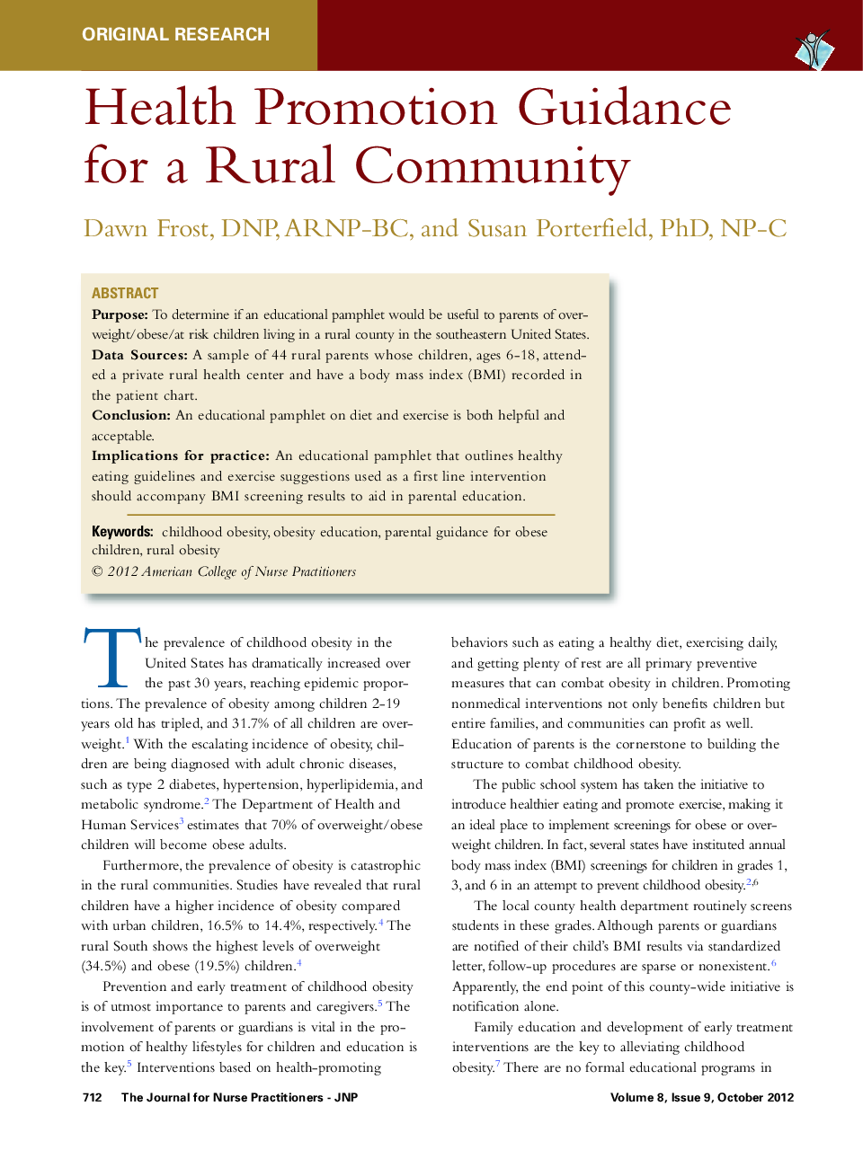 عکس صفحه اول مقاله: Health Promotion Guidance for a Rural Community Health Promotion Guidance for a Rural Community